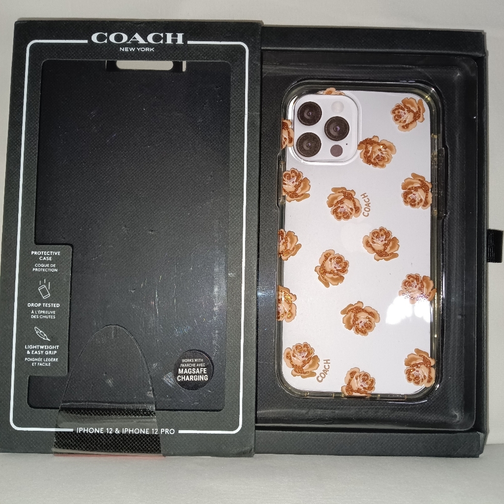 NIB-Coach iPhone 12/12 Pro Case-Pink Sparkly Floral Pattern - Picture 4 of 5